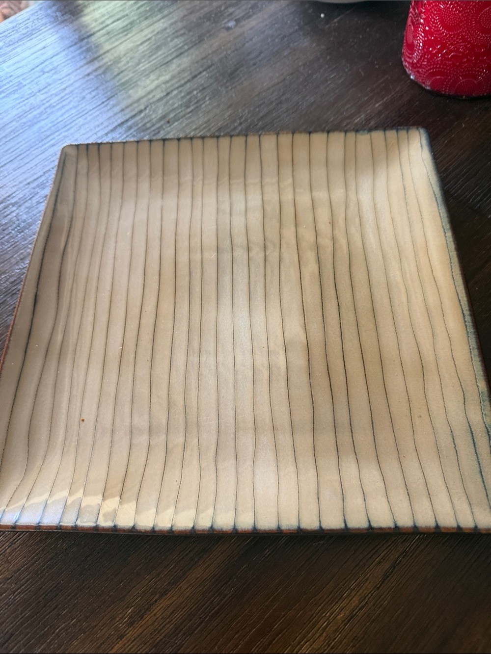 Accessory Tray - Cream Striped Catchall square 10 1/2”